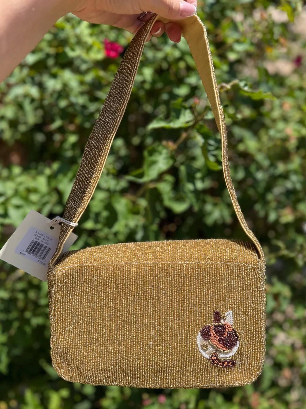 NWT Sol and Mer Cat Kitty Gold Beaded Shoulder Bag